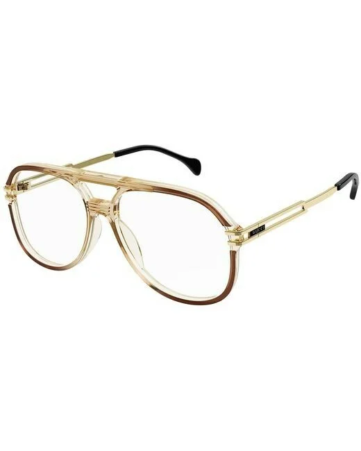 Gucci Pilot Eyeglasses GG1106O-001 Shiny Brown Gold Frame Full Rim Designer Glam