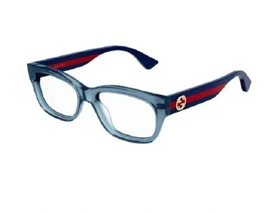 Gucci Rectangle Eyeglasses GG0278o-017 Shiny Blue Frame Transparent Lenses