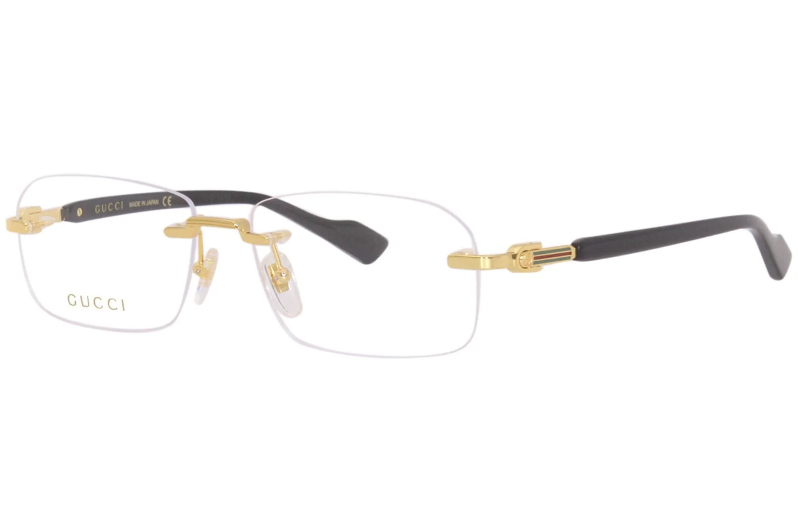 Gucci Rectangle Eyeglasses GG1221O-001-56 Black Gold Frame Transparent Lenses