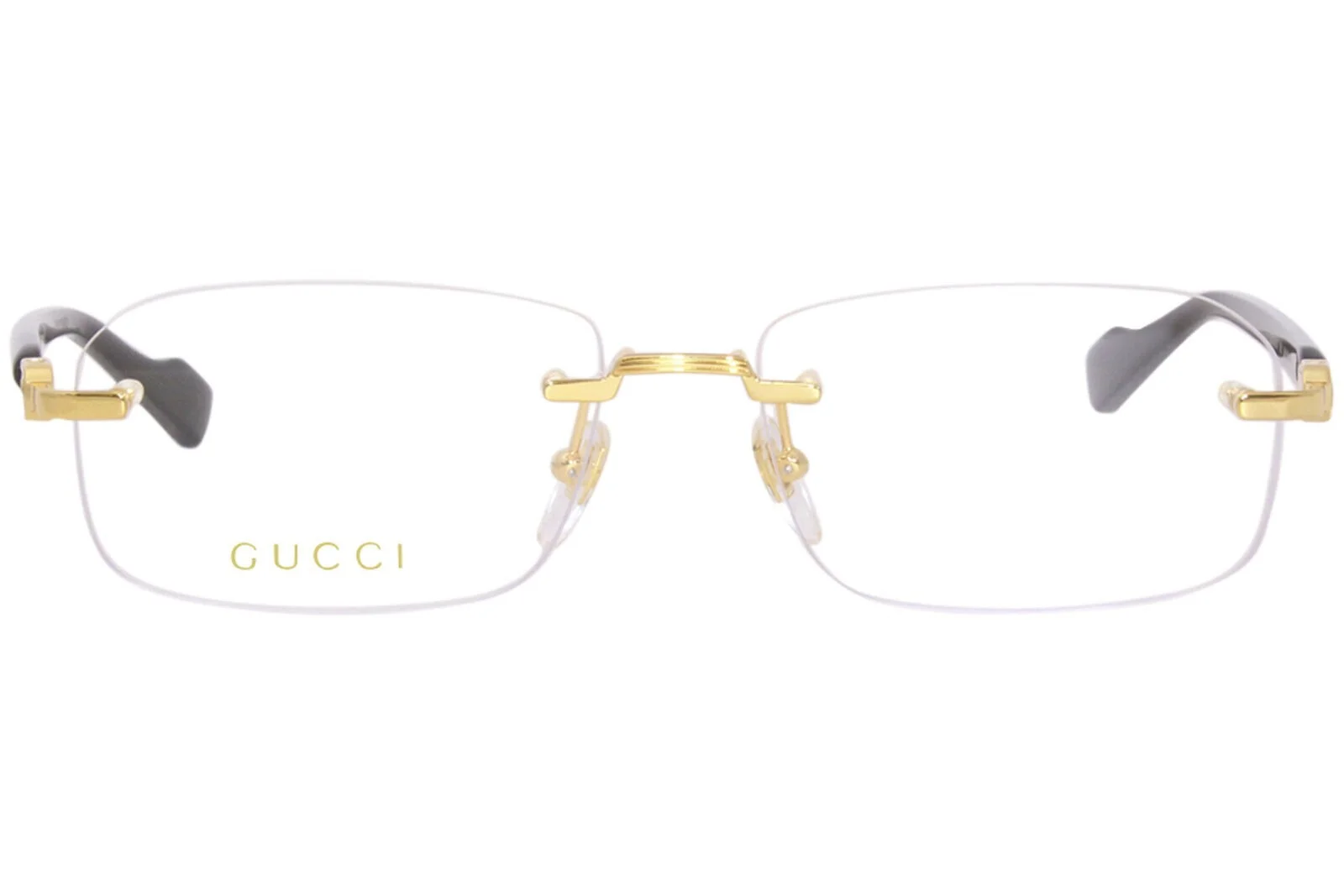 Gucci Rectangle Eyeglasses GG1221O-001-56 Black Gold Frame Transparent Lenses 2