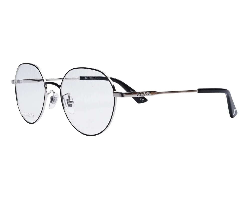 Gucci Round Eyeglasses GG1232oA-003 Black Silver Frame Transparent Lenses