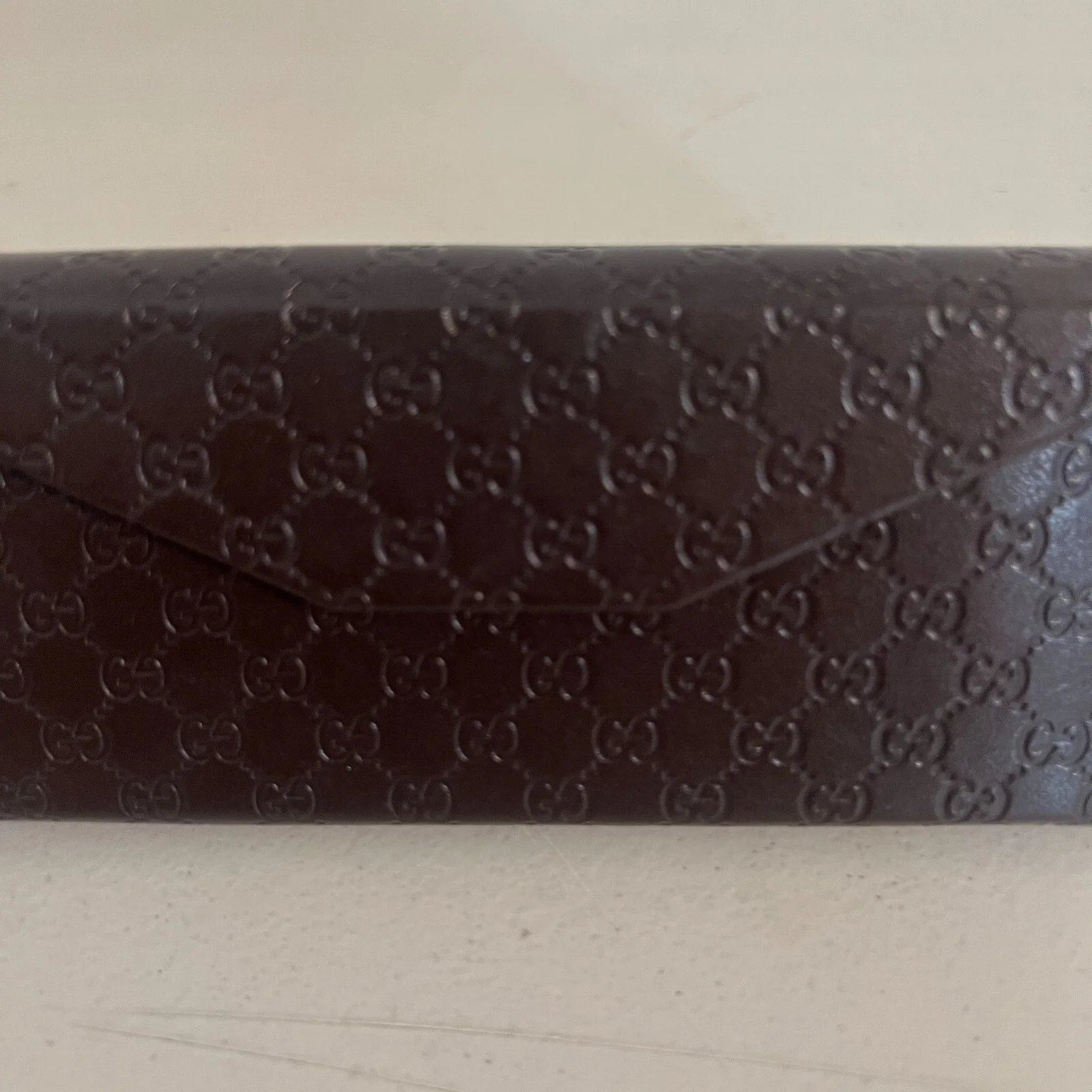 Gucci Sunglasses Eyeglasses Case Foldable Brown Embossed Leather Snap Closure 2