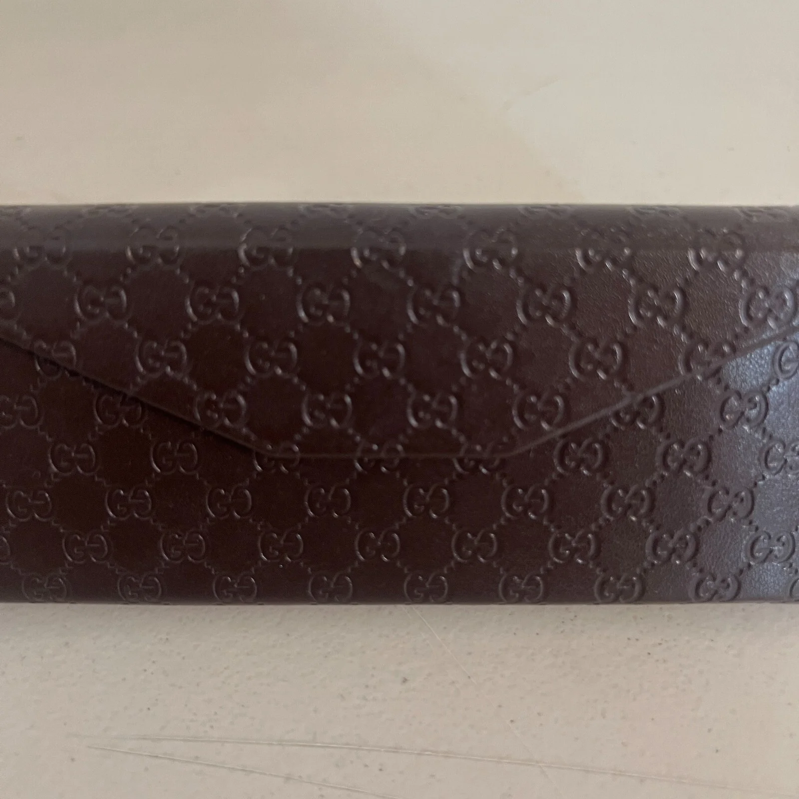 Gucci Sunglasses Eyeglasses Case Foldable Brown Embossed Leather Snap Closure 3