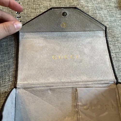 Gucci Sunglass/Eyeglass Case Foldable Brown Embossed Snap Closure w/cloth 4