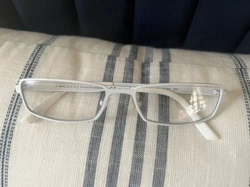 Gucci White Titanium Metal Rectangle Frames Eyeglasses Frames GG 1885 54[]16