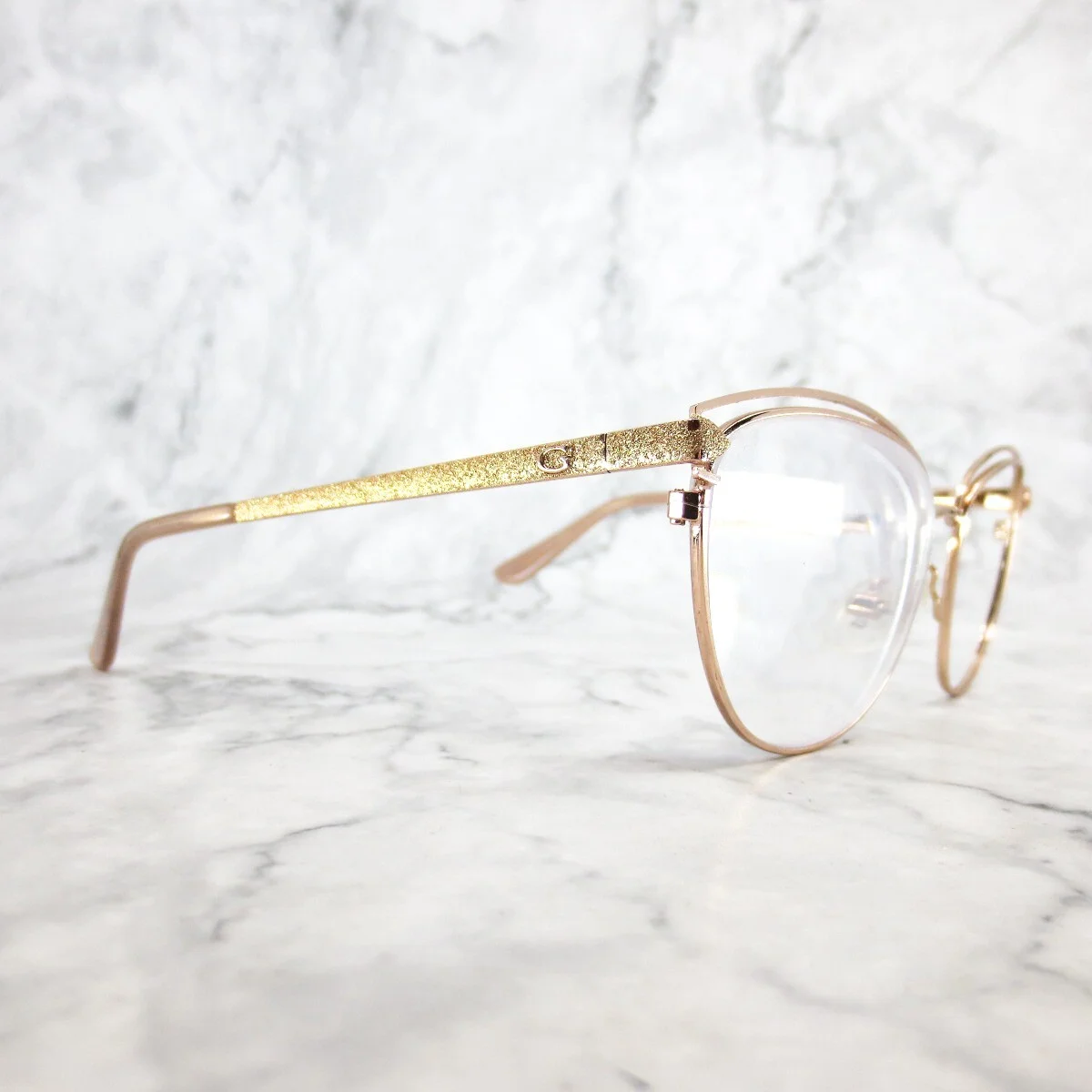Guess Eyeglasses Frames GU2685 028 Pink Sparkly Gold Cat Eye Wire Rim 53-17-135 2