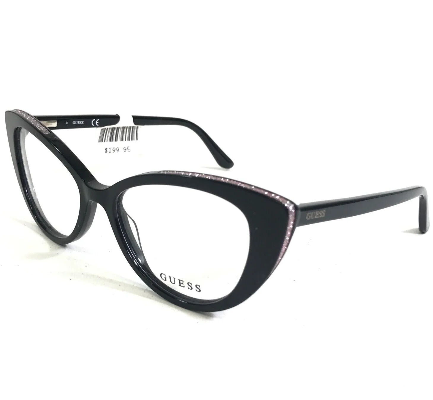 Guess Eyeglasses Frames GU2851 001 Black Pink Glitter Sparkly Cat Eye 52-16-140