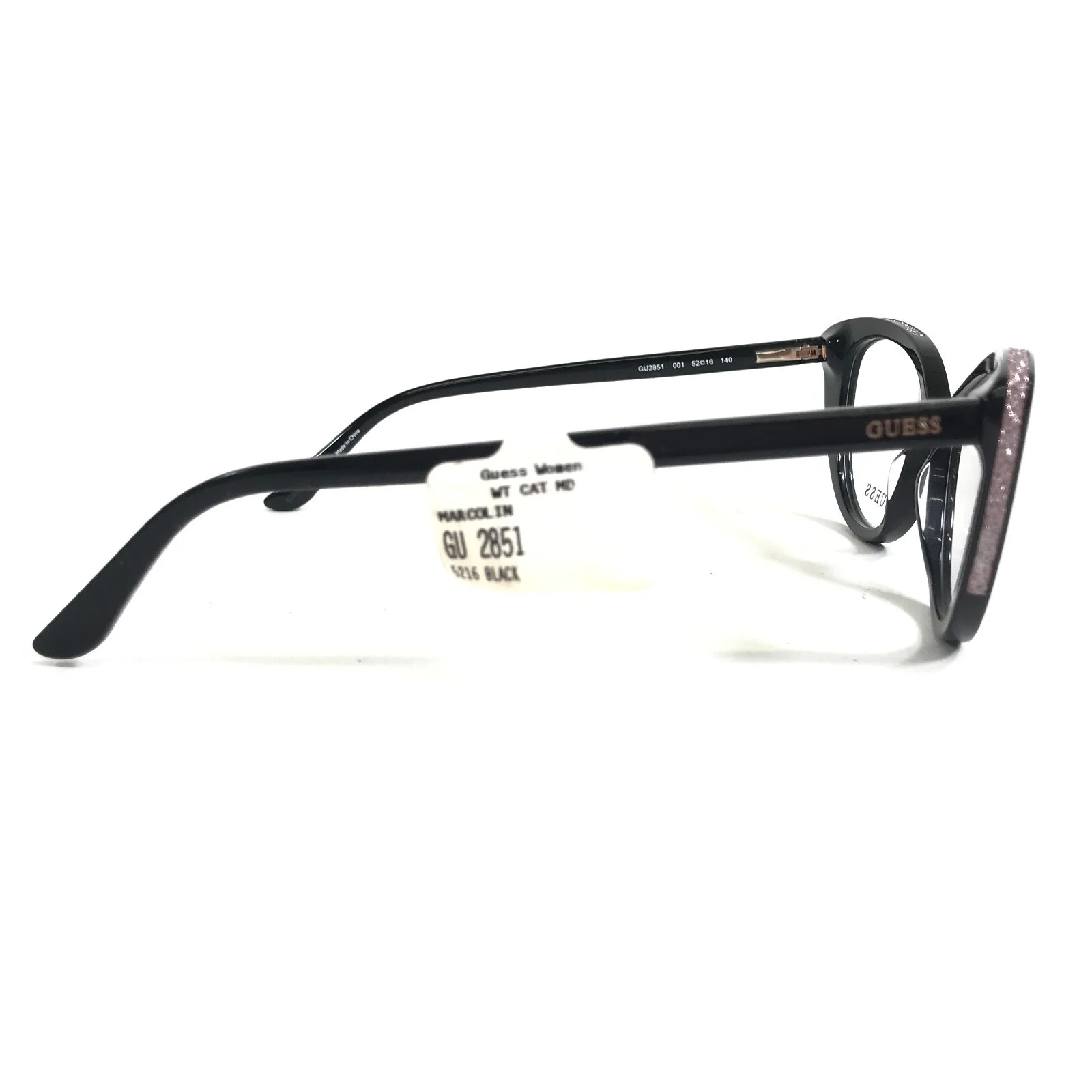 Guess Eyeglasses Frames GU2851 001 Black Pink Glitter Sparkly Cat Eye 52-16-140 4