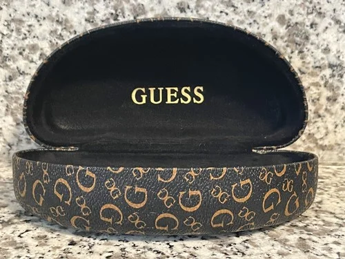 Guess Logo Sunglasses Eyeglass Black & Gold Hard Case Clamshell w/ Lens Cloth