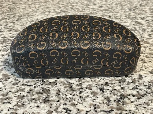 Guess Logo Sunglasses Eyeglass Black & Gold Hard Case Clamshell w/ Lens Cloth 3