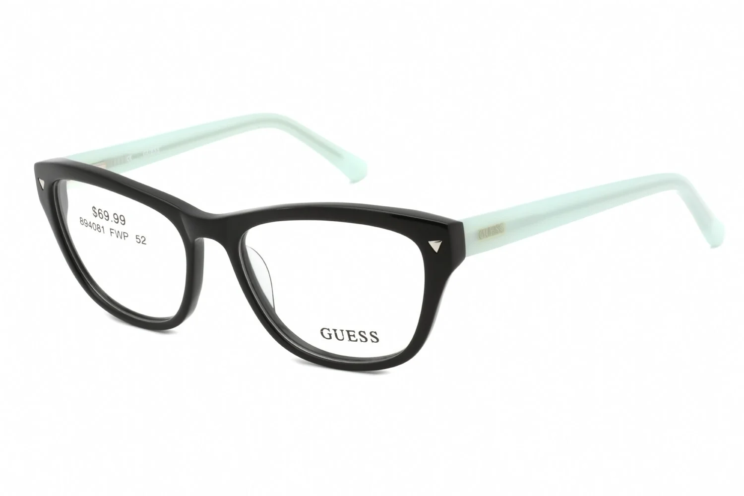 GUESS Women GU 2452 BKBL Black Blue Frame Rectangular Eyeglasses 52mm