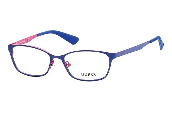 GUESS Womens GU 2563 091 Matte Blue Pink Rectangular Frame Eyeglasses 49mm