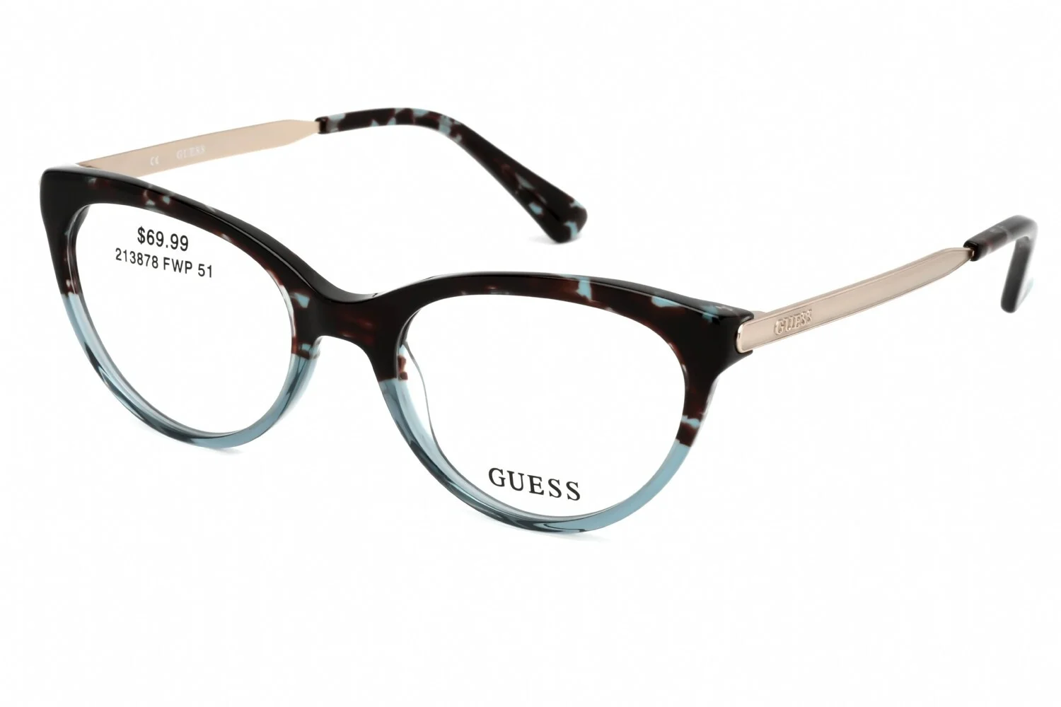 GUESS Womens GU2462-3 B24 Blue Black Cateye Frame Eyeglasses 51mm