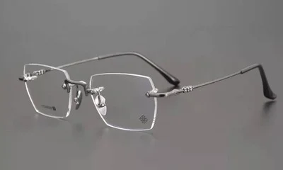 Gunmetal Rimless Rectangle Glasses Steve Jobs Style Square Eyeglass Frames Retro