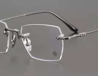 Gunmetal Rimless Rectangle Glasses Steve Jobs Style Square Eyeglass Frames Retro 2