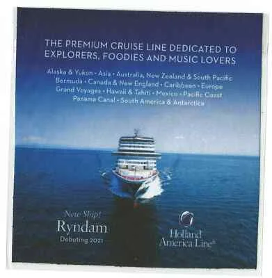HAL ms Ryndam new 2021 cruise ship promo. Souvenir ,eye glasses wiper cloth