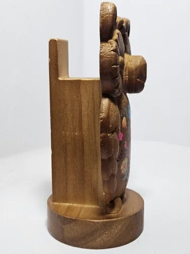 Hand Carved Wooden Owl Eyeglass Holder Handpainted Flowers by Natural Life 2