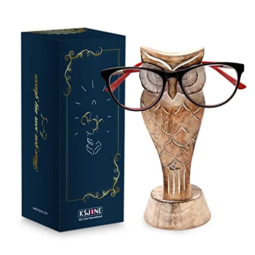 Hand Carved Wooden Owl Eyeglasses Holder Stand Matr Boomie Hoodwinked Vintage