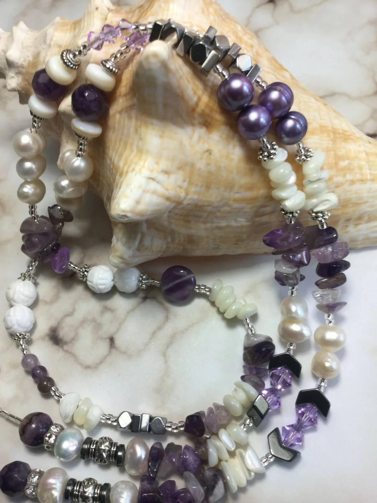 Handmade Amethyst Stone Pearl Eyeglass Holder/Lanyard W/Swarovski Elements USA 3