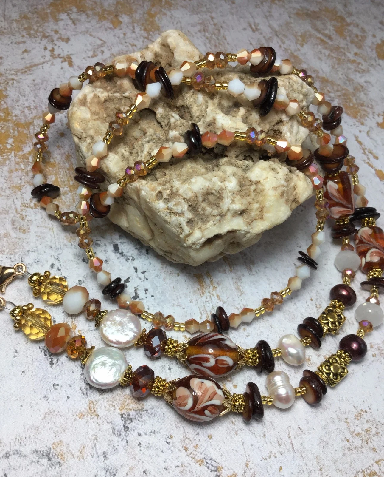 Handmade Brown Crystal Pearl Eyeglass/ID Badge Holder W/Swarovski Elements USA 4