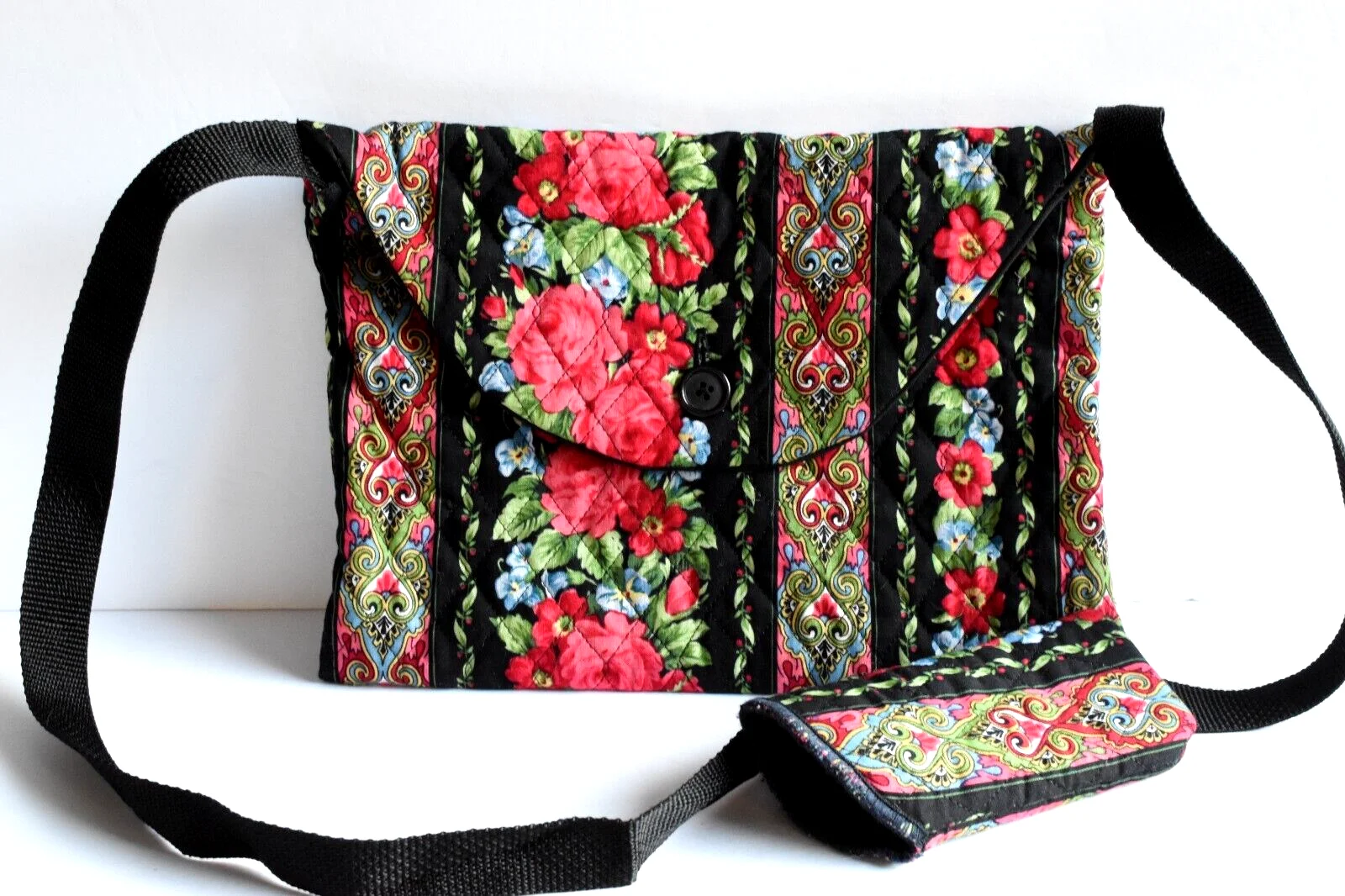 Handmade Floral Quilted Clutch / Shoulder Bag & Matching Eyeglass Case Set