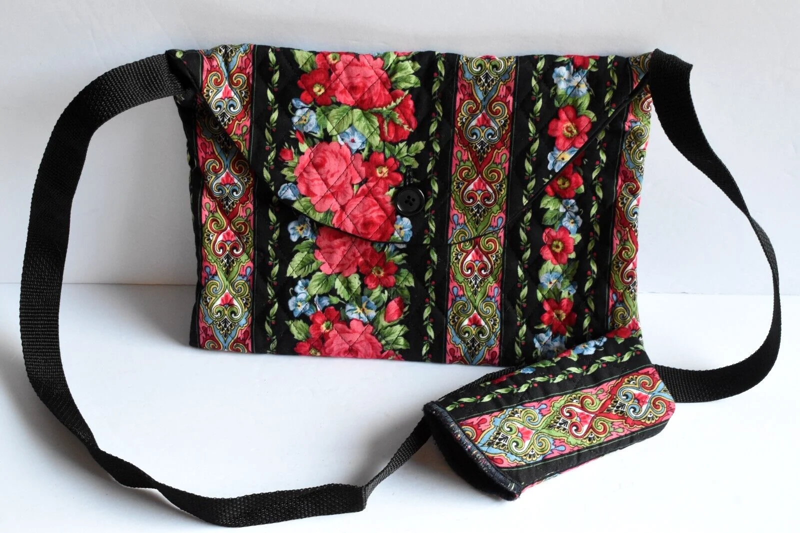 Handmade Floral Quilted Clutch / Shoulder Bag & Matching Eyeglass Case Set 2