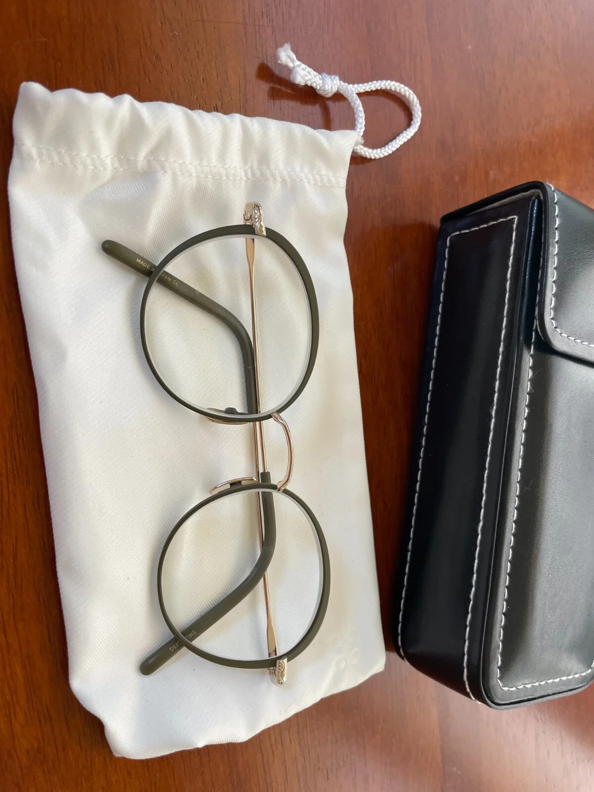 Handmade Japanese Sage Green Glasses with Gold Accents from Yellows Plus