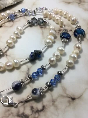 Handmade Stone Pearl Eyeglass Chain Holder/Lanyard W/Swarovski Elements USA 2