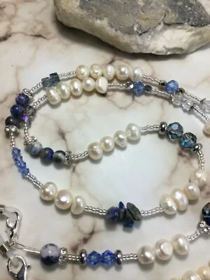 Handmade Stone Pearl Eyeglass Chain Holder/Lanyard W/Swarovski Elements USA 4