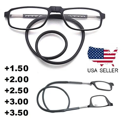 Hanging Folding Magnetic Reading Glasses Front Click Connect Neck Eyeglasses USA