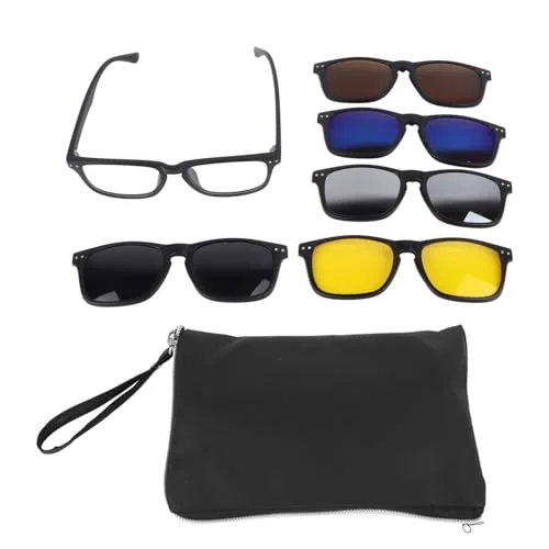 Hapivida Magnetic Clip On Sunglasses, TR Rectangular Frame with 5 Clip Set Stylish Sun Shades Retro Night Driving Eyeglasses for Men Women