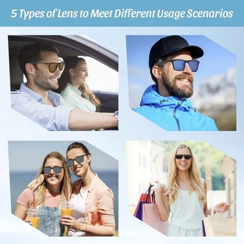 Hapivida Magnetic Clip On Sunglasses, TR Rectangular Frame with 5 Clip Set Stylish Sun Shades Retro Night Driving Eyeglasses for Men Women 4
