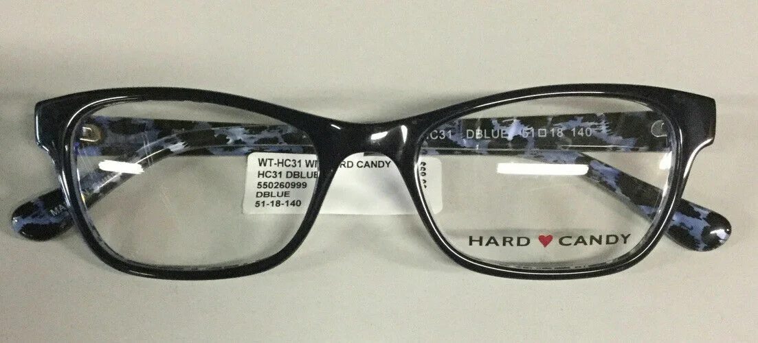 Hard Candy Womens eyeglass frames, HC31 DBLUE Dark Blue/Pattern 51-18-140 2