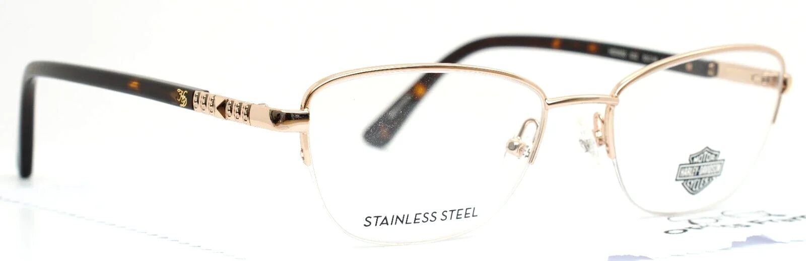 HARLEY DAVIDSON HD0550 032 Gold Womens Cat Eye Eyeglasses Frames 53-18-140 B:36 3