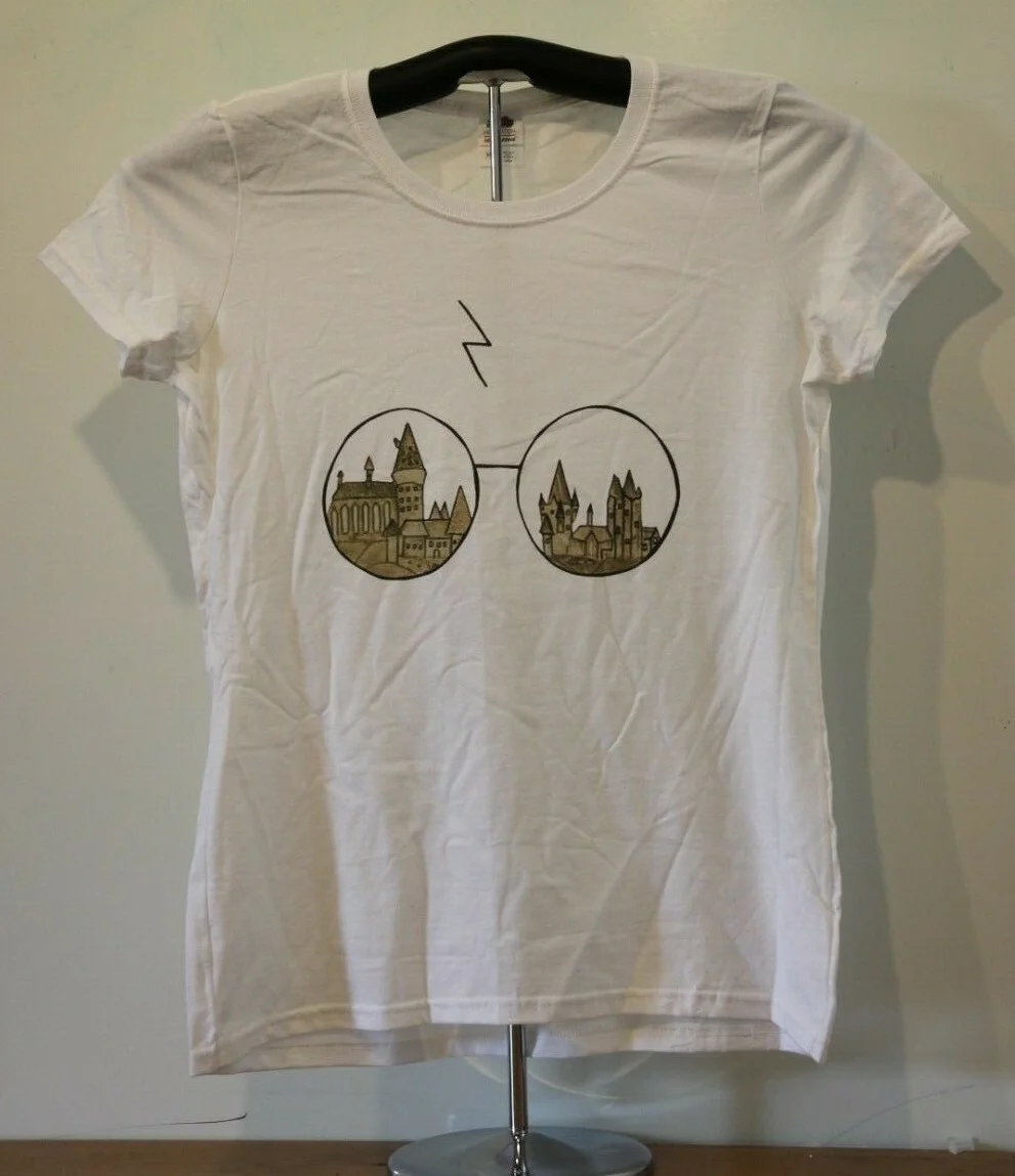 Harry Potter Glasses T Shirt, Ladies Medium, White
