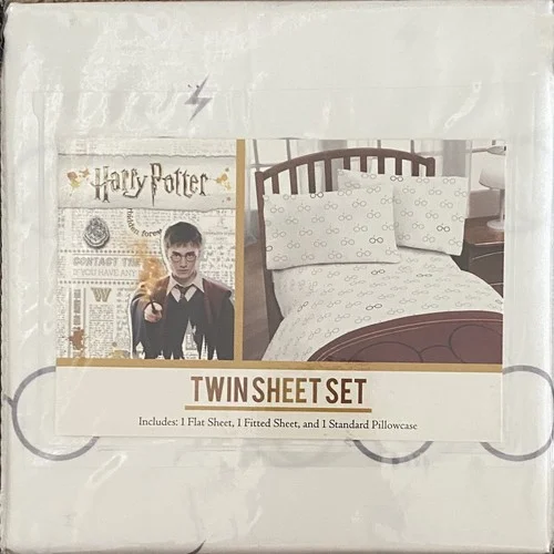 Harry Potter Twin Sheet Set Eyeglasses Print 3 Pieces Flat, Fitted, Pillowcase