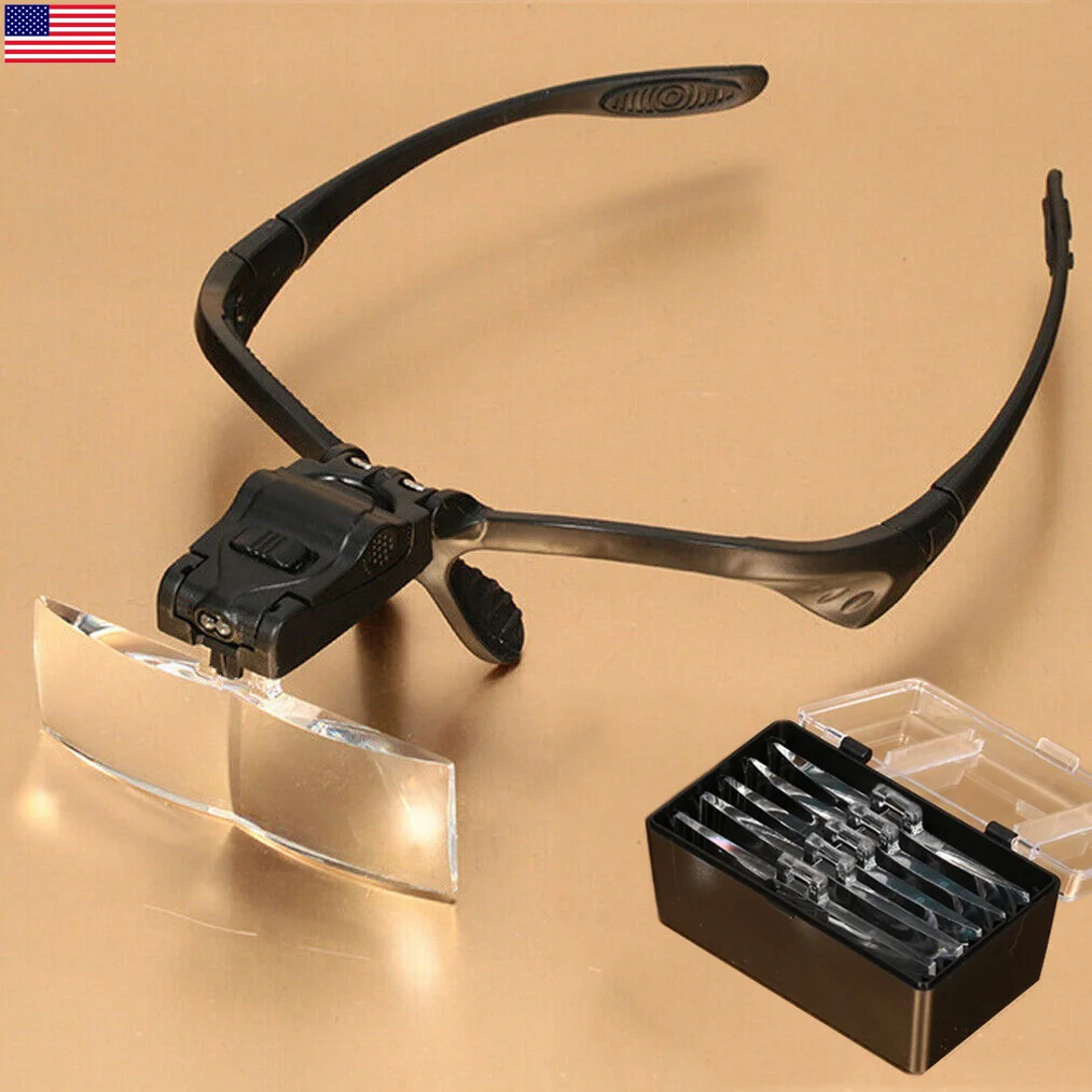 Head Magnifier LED Glasses Bright Light Loupe Hands free for Jeweler, Lab, Craft