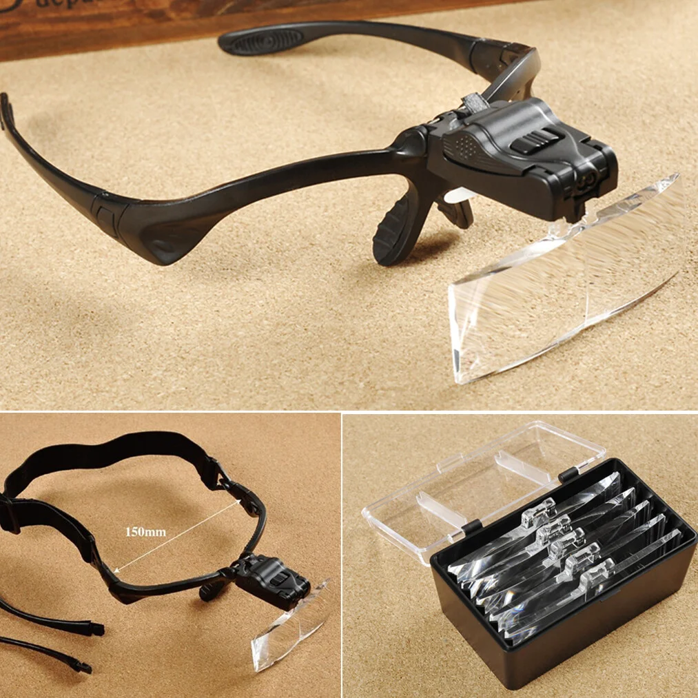 Headband Headset Jeweler Magnifier Magnifying Glass Loupe Glasses With LED Light