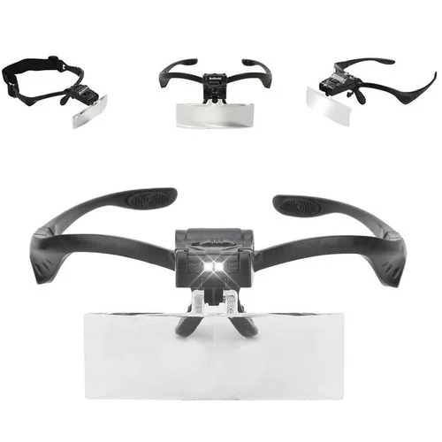 Headband Magnifier with 5 Lens LED Lamp Eye Glass Clip On Flip Loupe Magnifying
