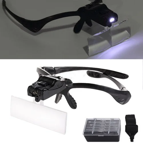 Headband Magnifier with 5 Lens LED Lamp Eye Glass Clip On Flip Loupe Magnifying 2
