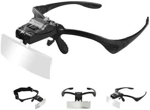 Headband Magnifier with 5 Lens LED Lamp Eye Glass Clip On Flip Loupe Magnifying 3