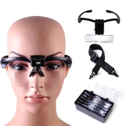 Headband Magnifier with 5 Lens LED Lamp Eye Glass Clip On Flip Loupe Magnifying 4