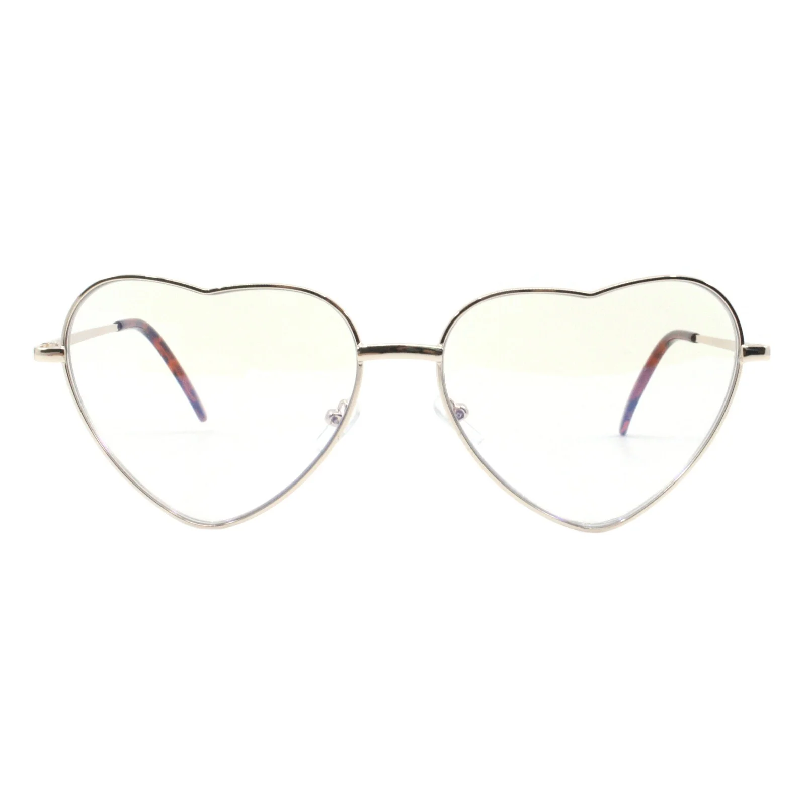 Heart Shape Clear Lens Glasses Wide Oversized Metal Frame Spring Hinge UV400