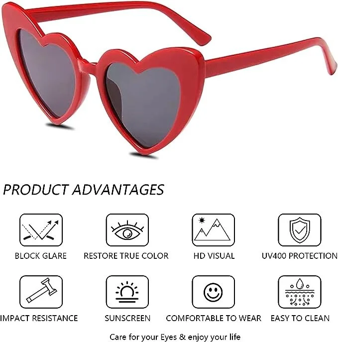 Heart Shaped Sunglasses for Women,Trendy Love Eyeglasses,Retro Sunglasses With P 3
