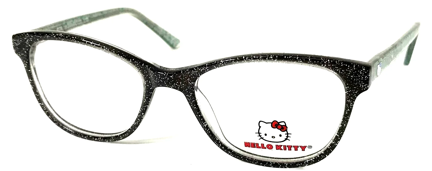HELLO KITTY HK304-3 NOS Gray/Green Crystal Girls Eyeglasses Frame 47-16-125