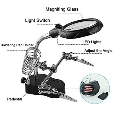 Helping Hands Magnifying Glass With Soldering Station With Led Light And 3.5x 12 4