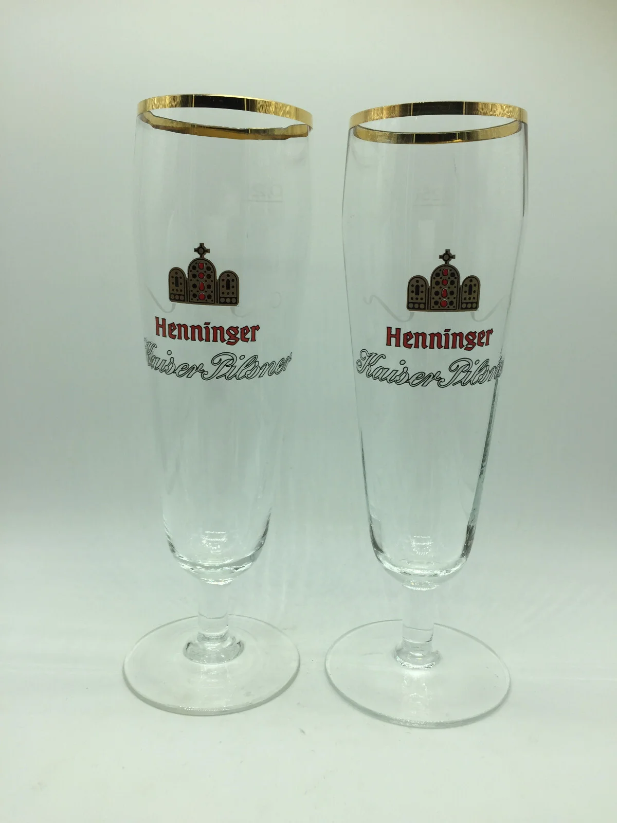 Henninger Kaiser Pilsner Gold Rimmed German Stemmed Glass 7 3/4