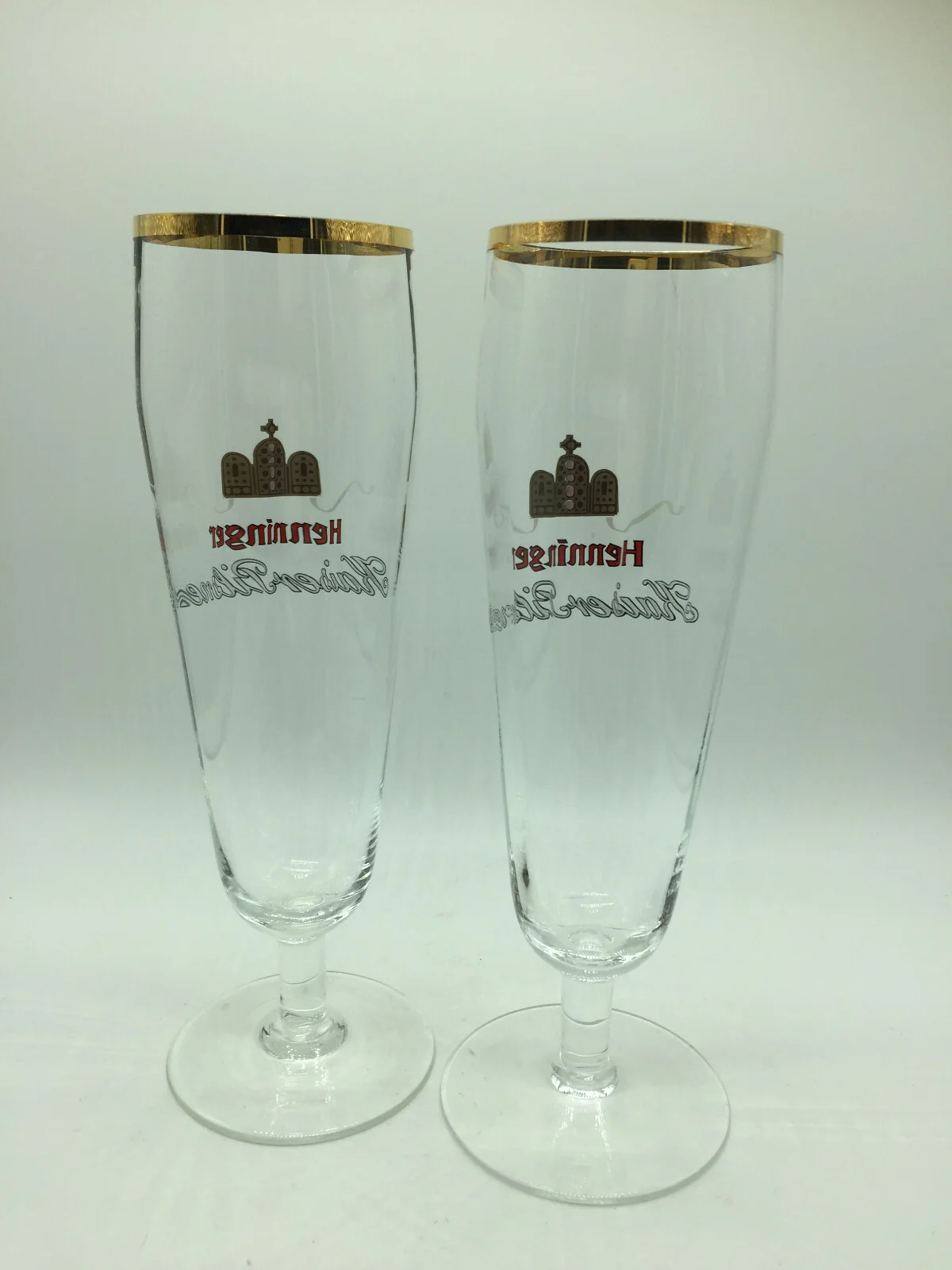 Henninger Kaiser Pilsner Gold Rimmed German Stemmed Glass 7 3/4 4