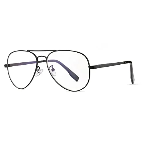 HJSTES Clear Lens Aviator Glasses for Women Men Classic Pilot Frame Non-prescription Fake Eyeglasses(Black/Clear)