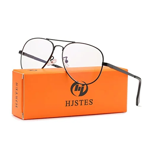 HJSTES Clear Lens Aviator Glasses for Women Men Classic Pilot Frame Non-prescription Fake Eyeglasses(Black/Clear) 3